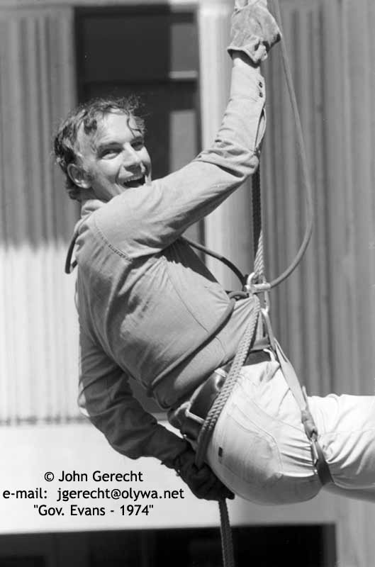 Governor Daniel J. Evans Rapelling at TESC